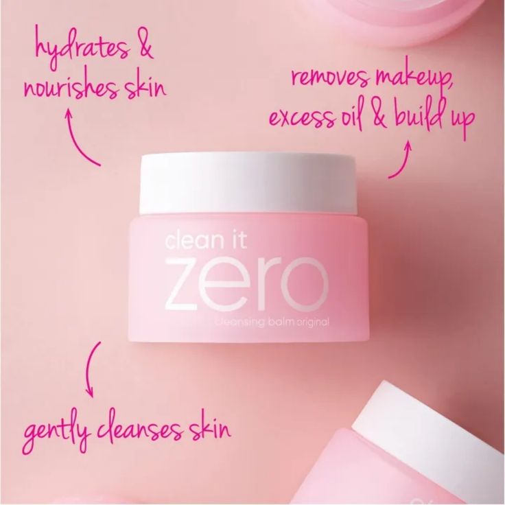 Pink jar labeled 'clean it zero' with text on a pink background